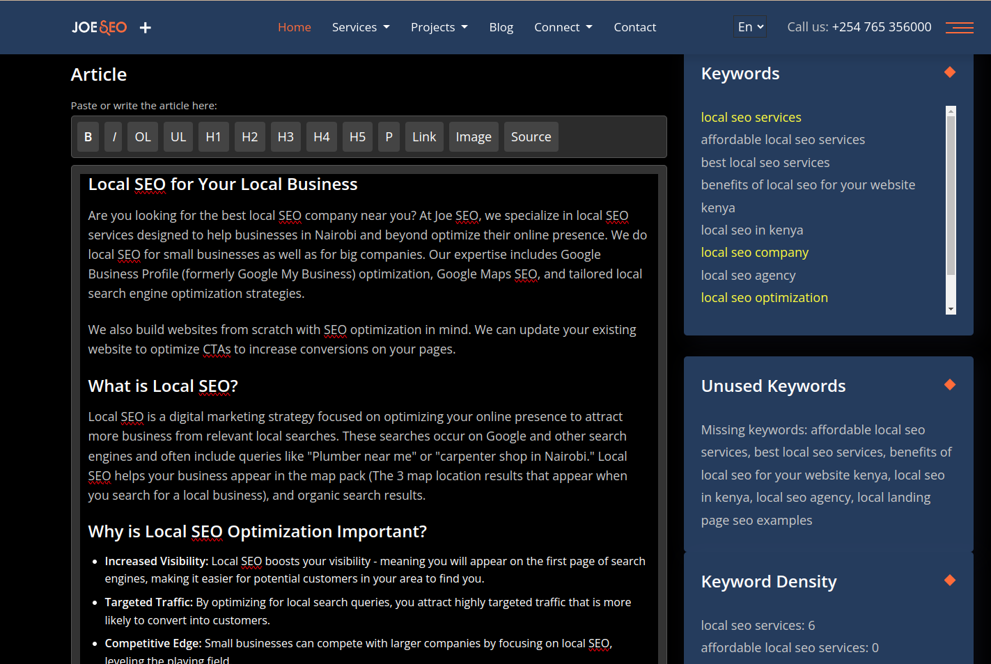 Keyword Density Checker Screenshot